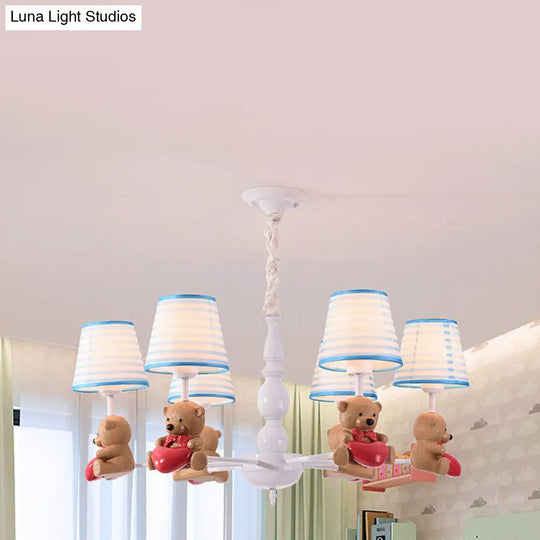 Brown Cartoon Tapered Shade Ceiling Light For Living Room - Fabric Chandelier Fixture