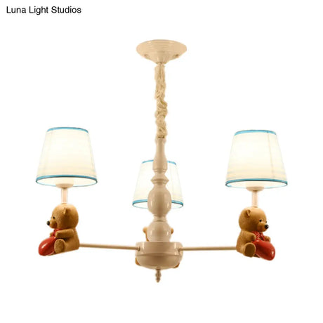 Brown Cartoon Tapered Shade Ceiling Light For Living Room - Fabric Chandelier Fixture
