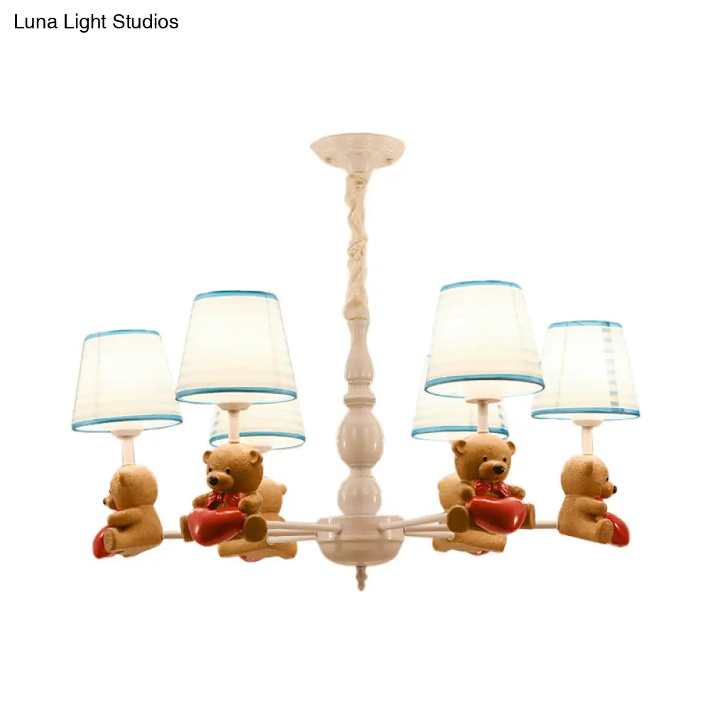 Brown Cartoon Tapered Shade Ceiling Light For Living Room - Fabric Chandelier Fixture
