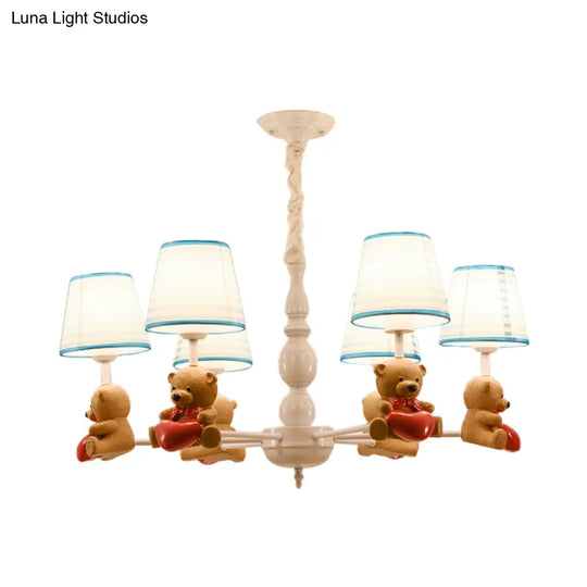 Brown Cartoon Tapered Shade Ceiling Light For Living Room - Fabric Chandelier Fixture