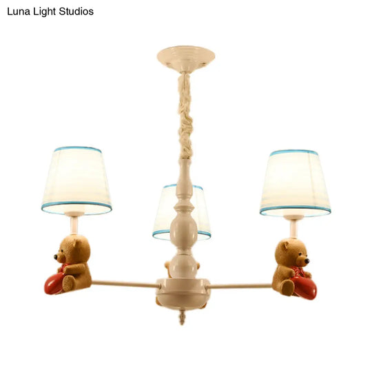 Brown Cartoon Tapered Shade Ceiling Light For Living Room - Fabric Chandelier Fixture