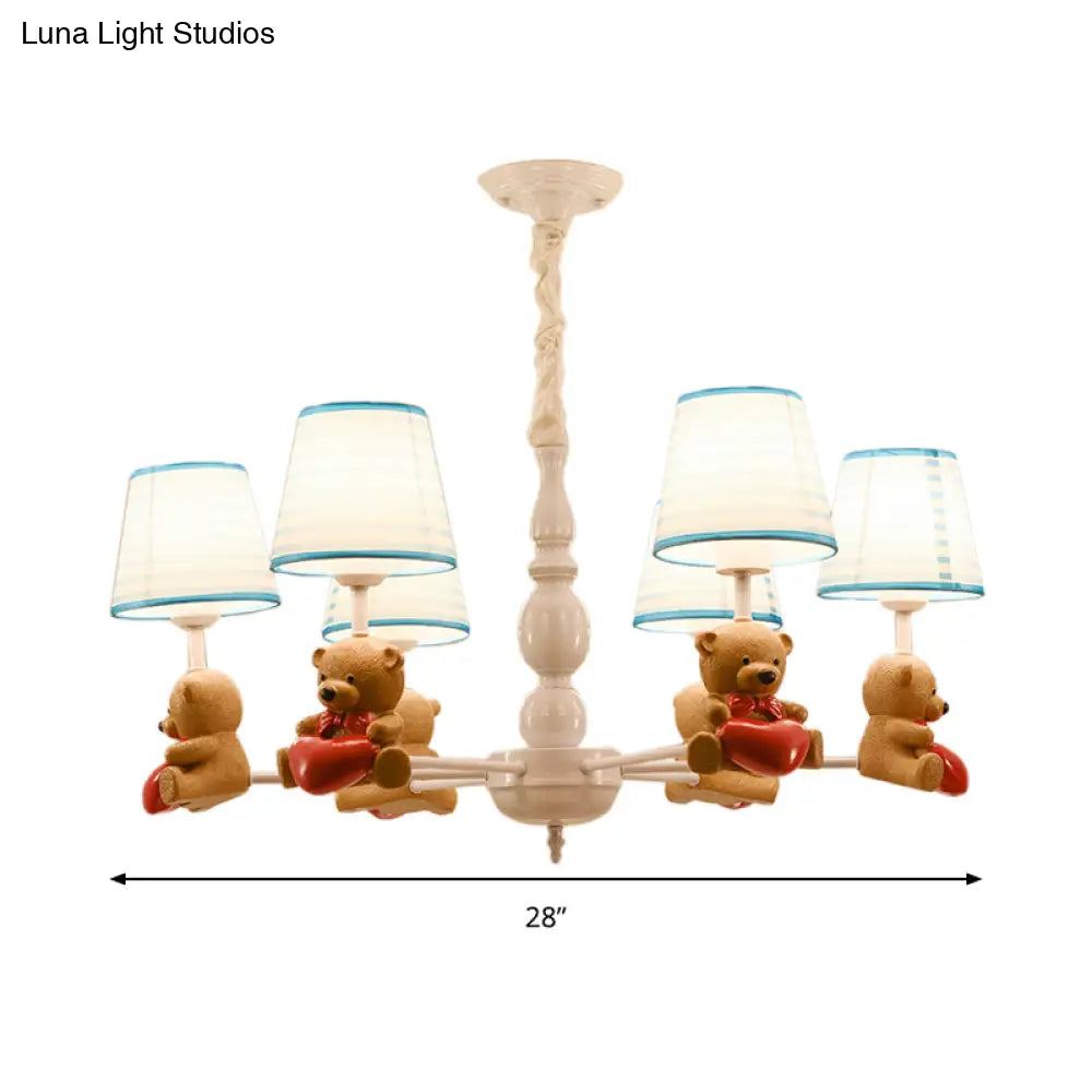 Brown Cartoon Tapered Shade Ceiling Light For Living Room - Fabric Chandelier Fixture
