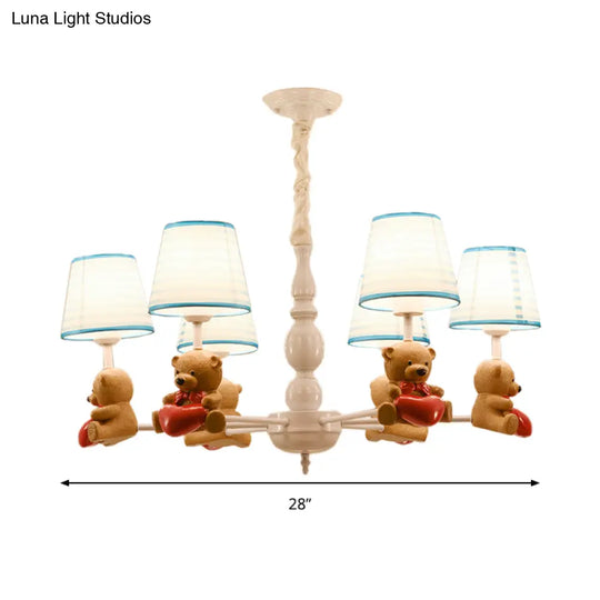 Brown Cartoon Tapered Shade Ceiling Light For Living Room - Fabric Chandelier Fixture