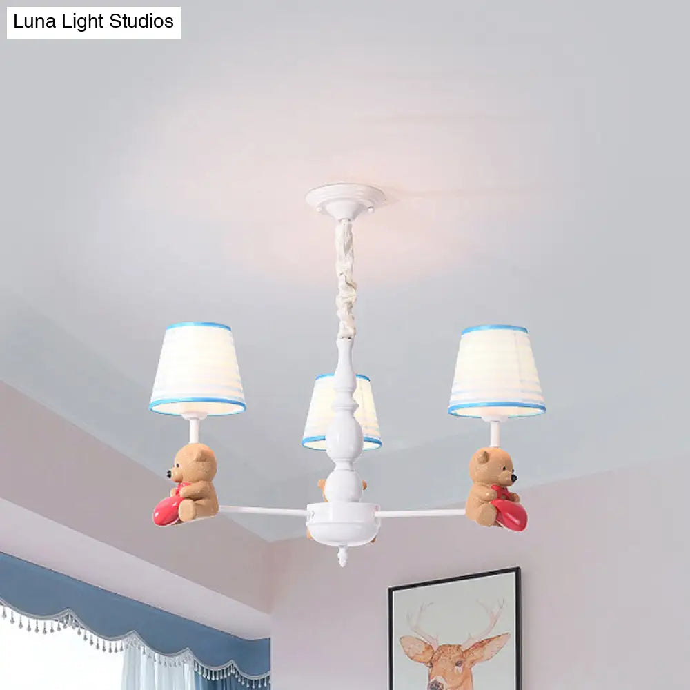 Brown Cartoon Tapered Shade Ceiling Light For Living Room - Fabric Chandelier Fixture
