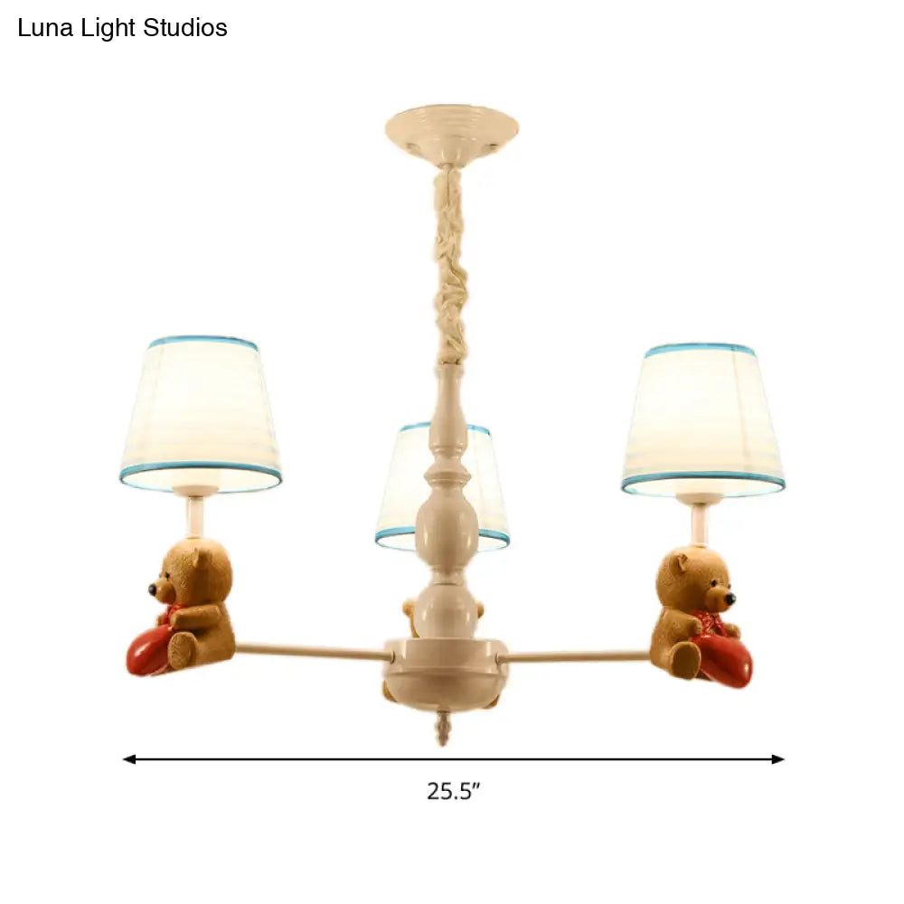 Brown Cartoon Tapered Shade Ceiling Light For Living Room - Fabric Chandelier Fixture