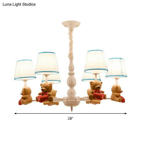 Brown Cartoon Tapered Shade Ceiling Light For Living Room - Fabric Chandelier Fixture