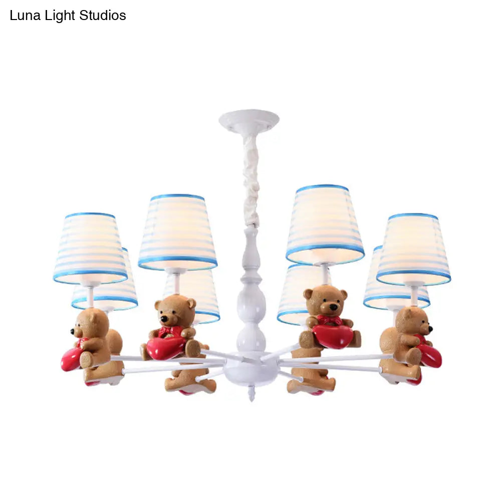 Brown Cartoon Tapered Shade Ceiling Light For Living Room - Fabric Chandelier Fixture