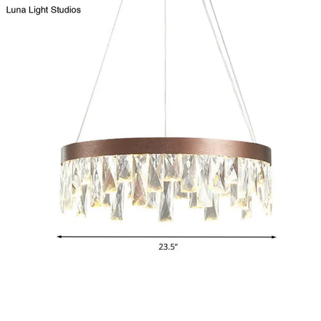 Brown Led Crystal Block Chandelier Light Contemporary Suspension For Living Room 16/23.5/31.5 Wide