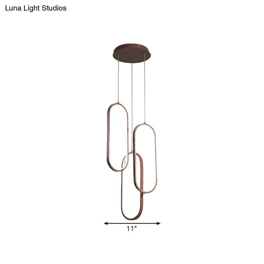 Brown Metal Oval Frame Led Pendant With Simple Style Down Lighting - Warm/White Light