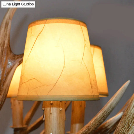 Brown Resin Branch Chandelier With Fabric Cone Shade - Traditional Pendant Light (4/6/8 Bulbs)