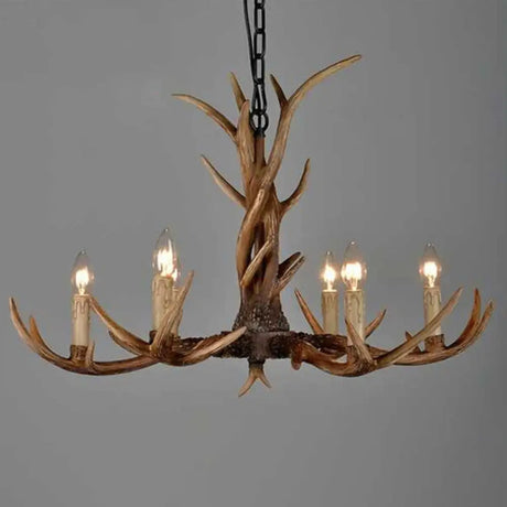 Brown Resin Chandelier Light Fixture - Traditional Antler Ceiling Lighting For Living Room 6 /