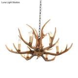Brown Resin Hanging Chandelier Candelabra - 4/6/8-Bulb Traditional Suspension Light For Living Room