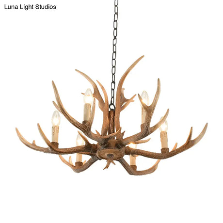 Brown Resin Hanging Chandelier Candelabra - 4/6/8-Bulb Traditional Suspension Light For Living Room
