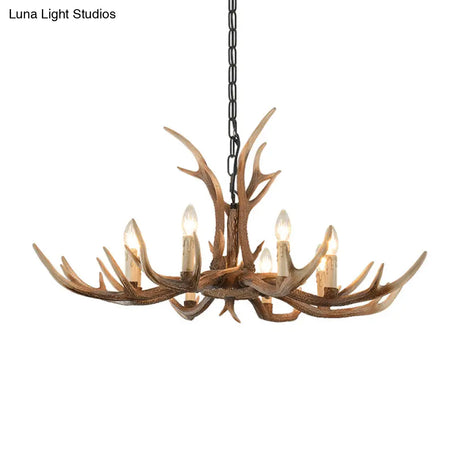 Brown Resin Hanging Chandelier Candelabra - 4/6/8-Bulb Traditional Suspension Light For Living Room