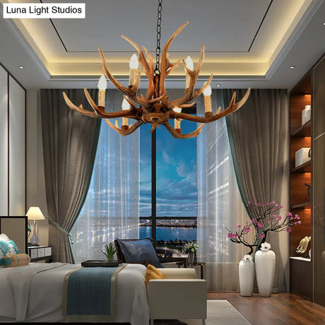 Brown Resin Hanging Chandelier Candelabra - 4/6/8-Bulb Traditional Suspension Light For Living Room