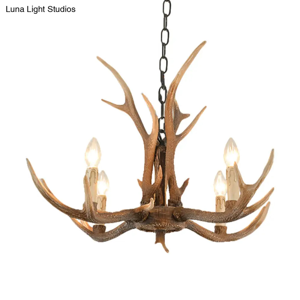 Brown Resin Hanging Chandelier Candelabra - 4/6/8-Bulb Traditional Suspension Light For Living Room