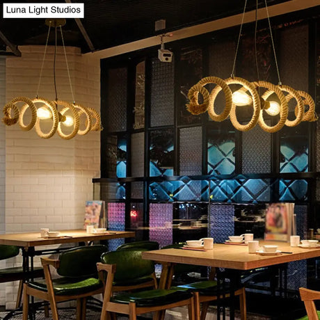 Brown Rope-Wrapped Helix Island Pendant: Farmhouse Edition - 2 Heads Ideal For Restaurants And