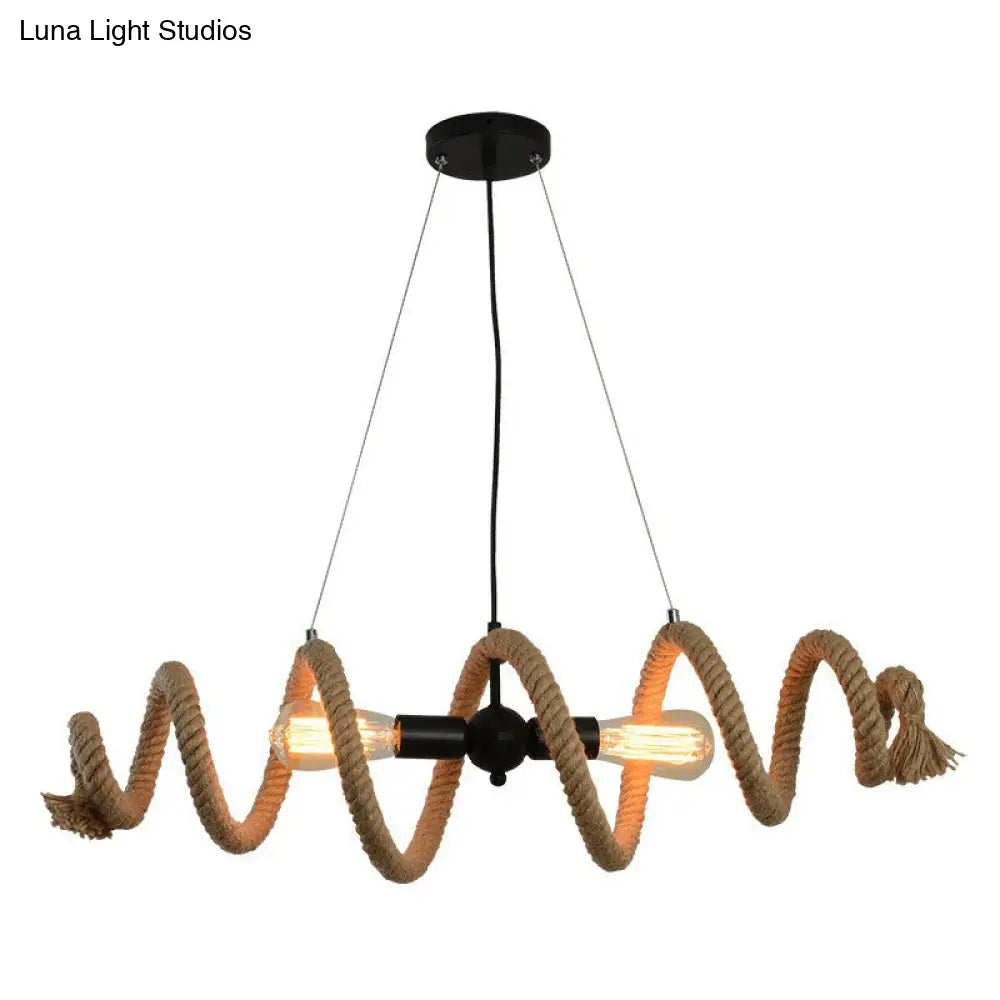 Brown Rope-Wrapped Helix Island Pendant: Farmhouse Edition - 2 Heads Ideal For Restaurants And