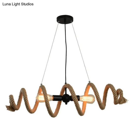 Brown Rope-Wrapped Helix Island Pendant: Farmhouse Edition - 2 Heads Ideal For Restaurants And