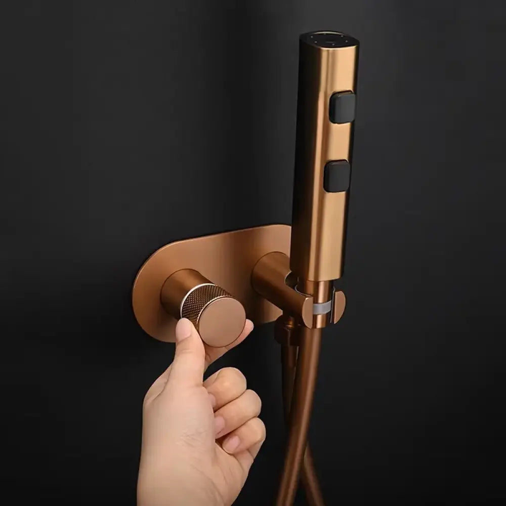 Brush Rose Gold Hand Held Bidet Sprayer Douche Toilet Kit Brass Bidet Faucet Set Hot and Cold Valve Set Jet Bathroom