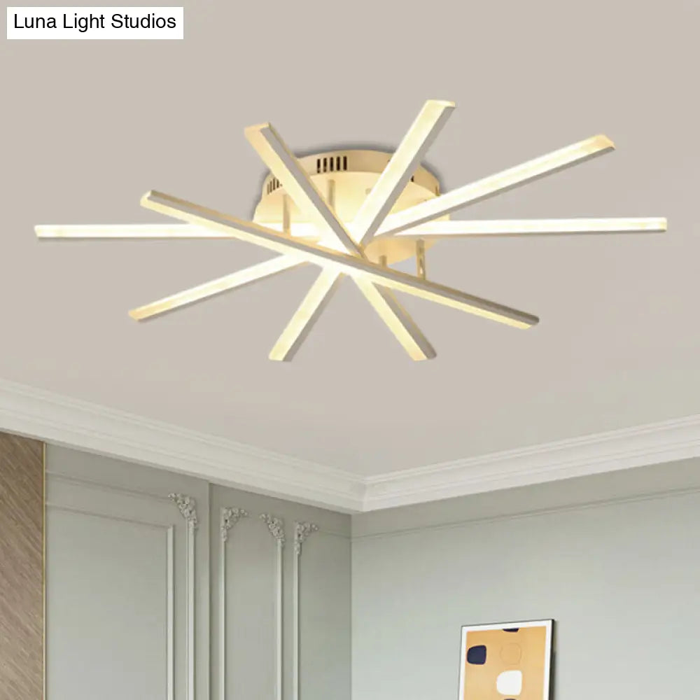 Burst Design Acrylic Ceiling Light - Modernist White Led Semi Flush Mount Lighting In Warm/White