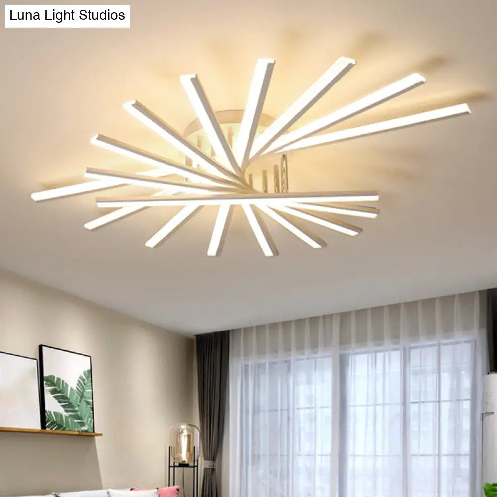Burst Design Acrylic Ceiling Light - Modernist White Led Semi Flush Mount Lighting In Warm/White