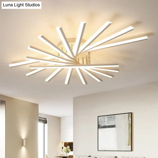 Burst Design Acrylic Ceiling Light - Modernist White Led Semi Flush Mount Lighting In Warm/White