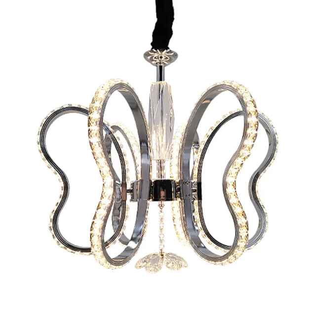 Modern Crystal Butterfly Ceiling Pendant Light In Chrome - Led Warm/White Glow Ideal For Restaurant