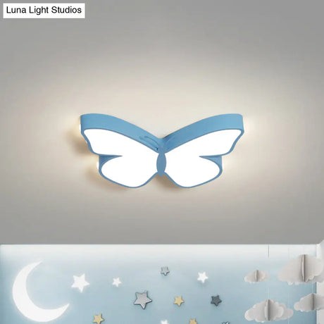 Butterfly Led Flush Mount Lamp In Warm/White Light 19.5’/23.5’ Width - White/Pink/Blue Cartoon