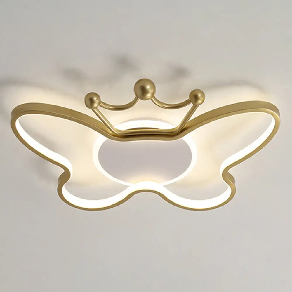 Butterfly Semi Flush Ceiling Lights - Cartoon Aluminum Chandelier For Kids Bedroom Gold / 19.5 Third