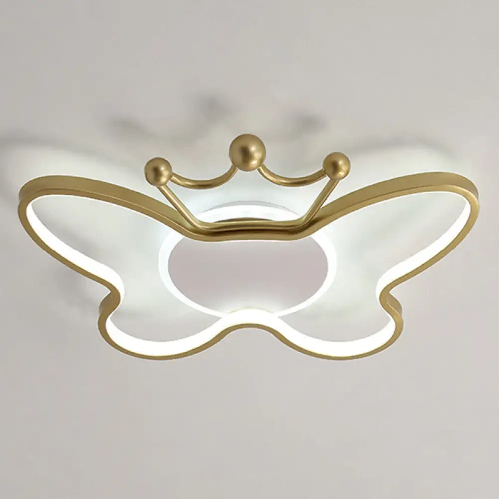 Butterfly Semi Flush Ceiling Lights - Cartoon Aluminum Chandelier For Kids Bedroom Gold / 19.5 White
