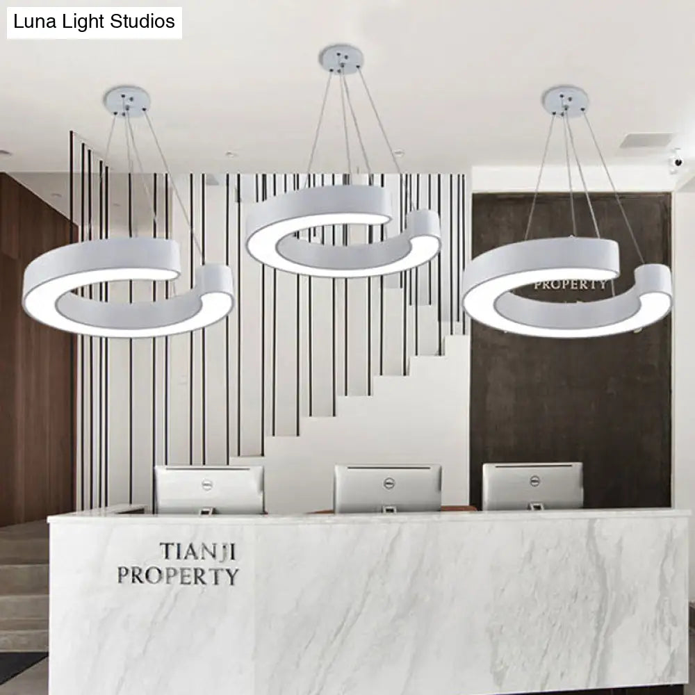Minimalist Metal Led C-Shaped Hanging Pendant Lamp - 19.5/23.5/31.5 Width (White/Black