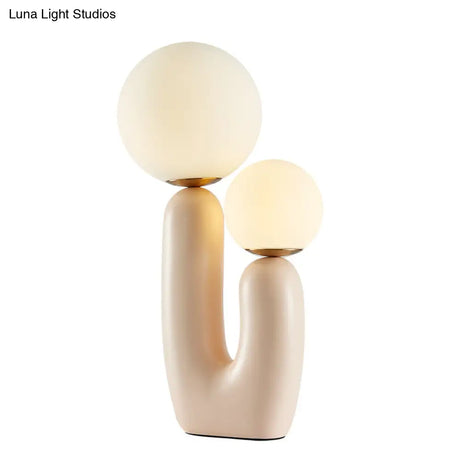 Cactus Bedside Table Light - Nordic Style Night Lamp With Cream Glass Shade