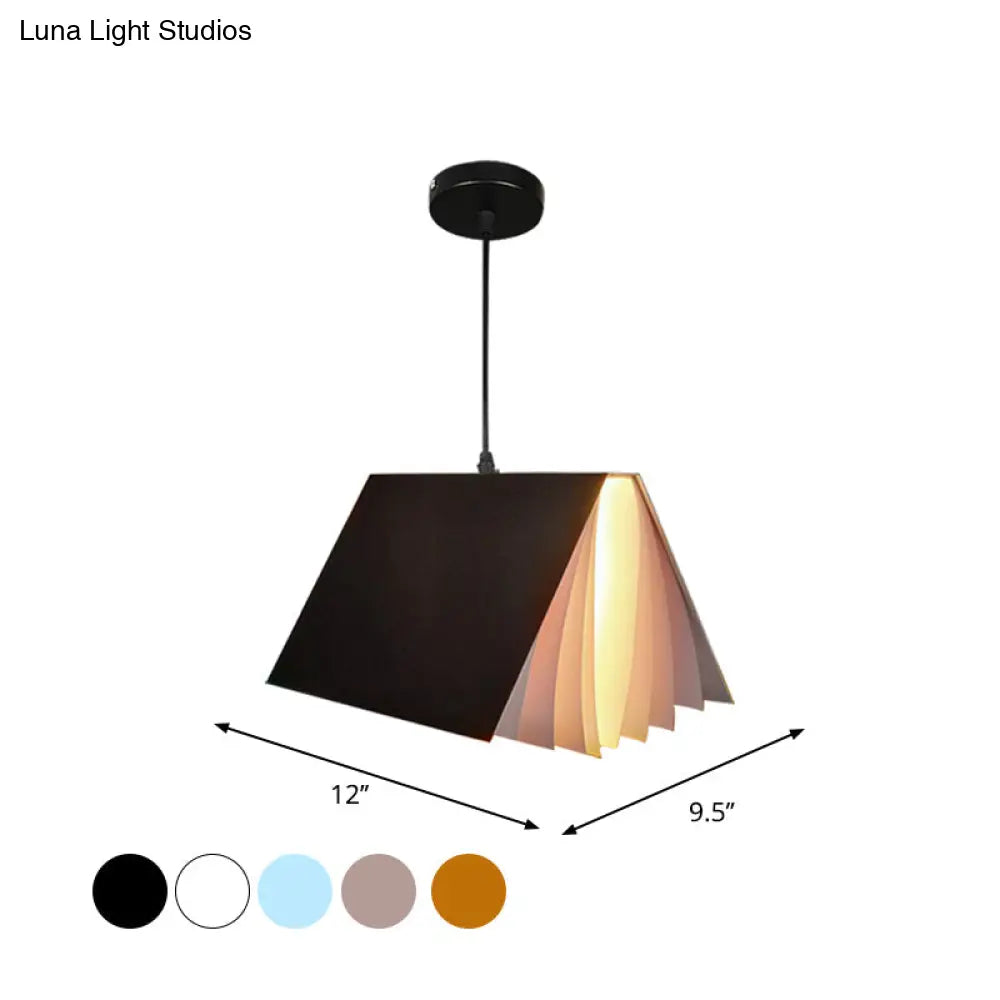 Cafe Pendant Lamp - Book Design Metal Construction Single-Bulb Macaron Ceiling Hang Light In