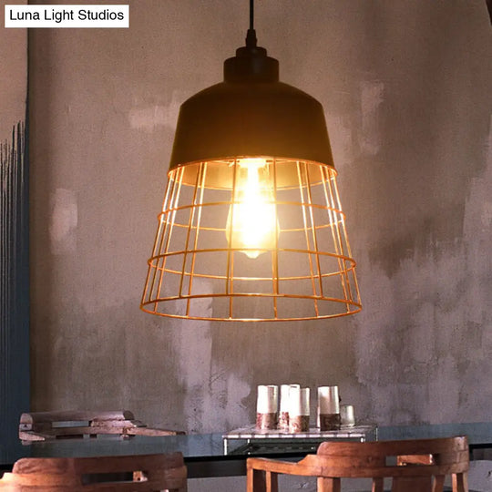 Industrial Warehouse Style Black Iron Suspension Light - Cage Restaurant Hanging Ceiling / Badminton