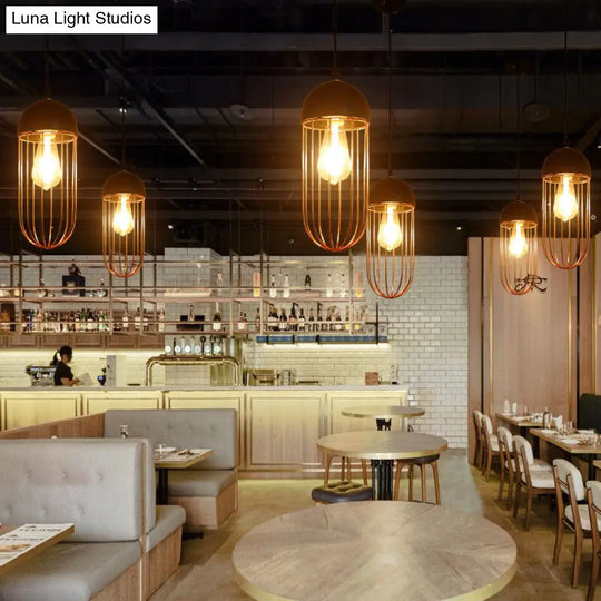 Industrial Warehouse Style Black Iron Suspension Light - Cage Restaurant Hanging Ceiling /