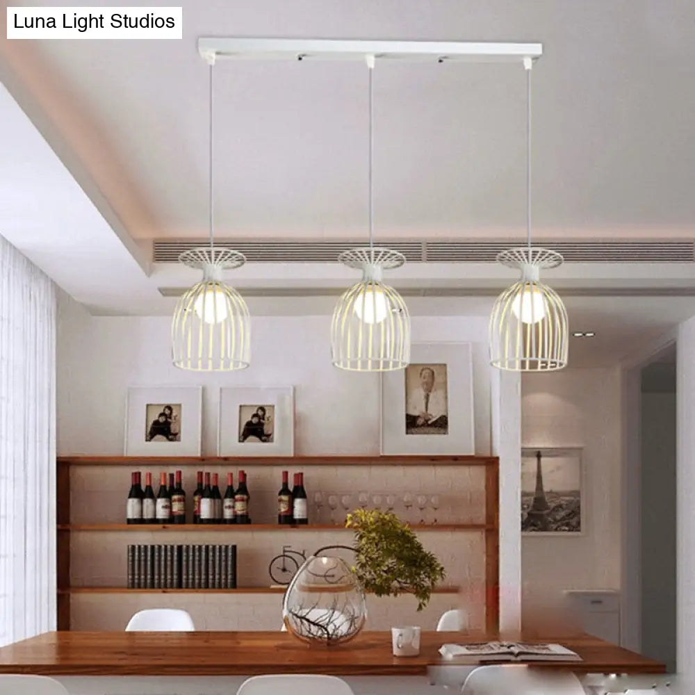 Industrial Metal Pendant Light With Wine Glass Cage Shade - 3 Lights Black/White Perfect For Dining