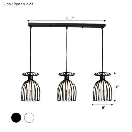 Cage Shade Pendant Light Fixture - Wine Glass & Metal Industrial Ceiling For Dining Room