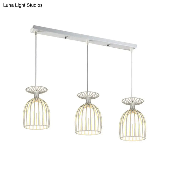 Industrial Metal Pendant Light With Wine Glass Cage Shade - 3 Lights Black/White Perfect For Dining