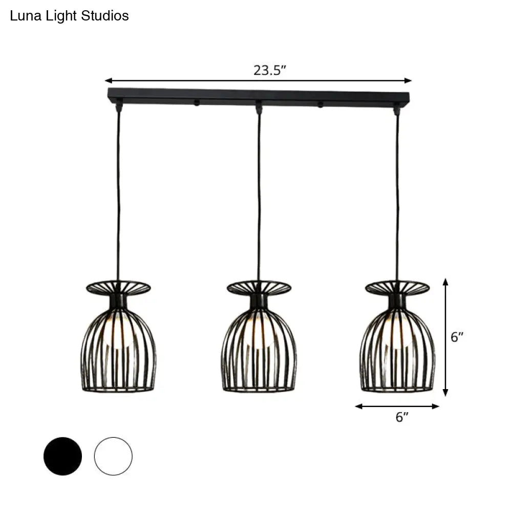 Industrial Metal Pendant Light With Wine Glass Cage Shade - 3 Lights Black/White Perfect For Dining