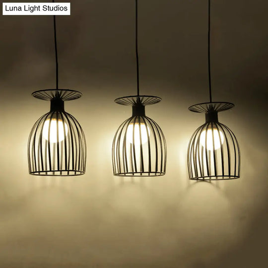 Cage Shade Pendant Light Fixture - Wine Glass & Metal Industrial Ceiling For Dining Room