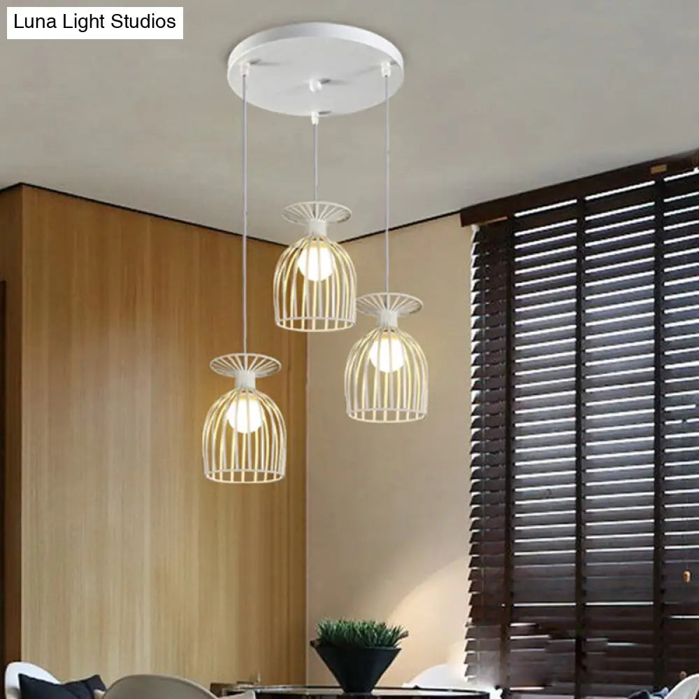 Industrial Metal Pendant Light With Wine Glass Cage Shade - 3 Lights Black/White Perfect For Dining