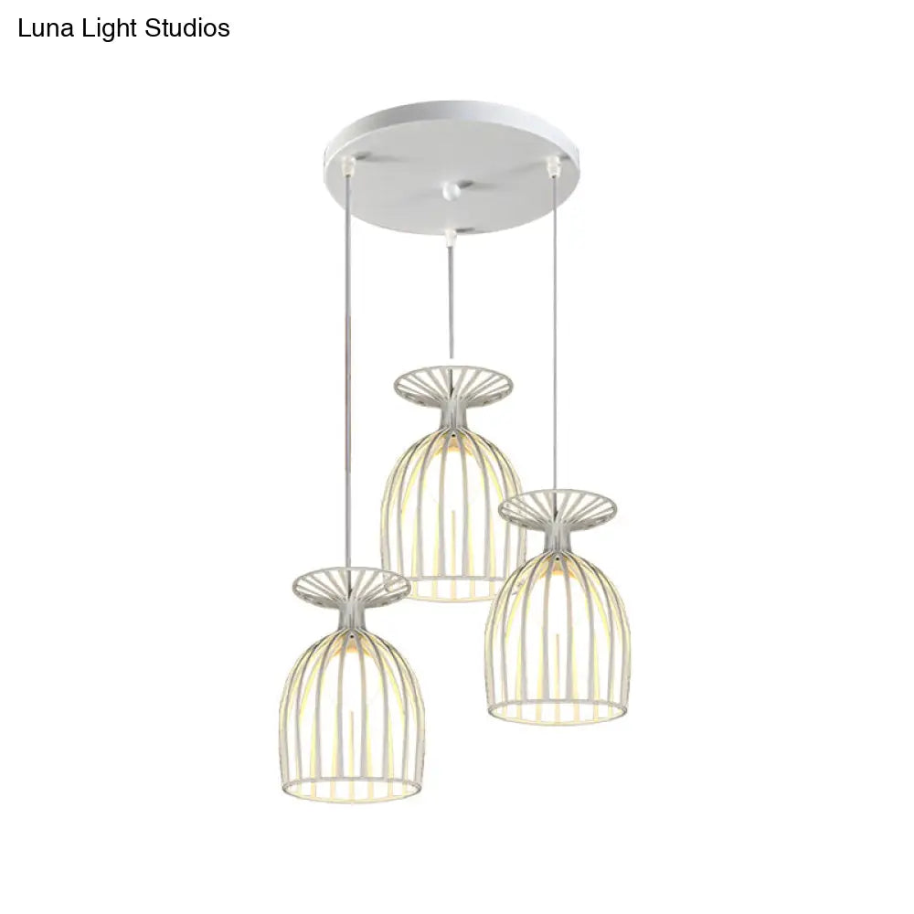 Cage Shade Pendant Light Fixture - Wine Glass & Metal Industrial Ceiling For Dining Room