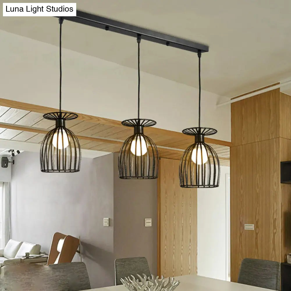 Cage Shade Pendant Light Fixture - Wine Glass & Metal Industrial Ceiling For Dining Room