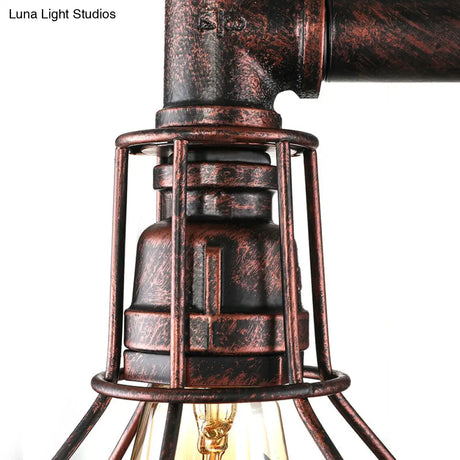 Caged Vintage Corridor Wall Sconce With Valve Deco And 1 Light In Black/Bronze