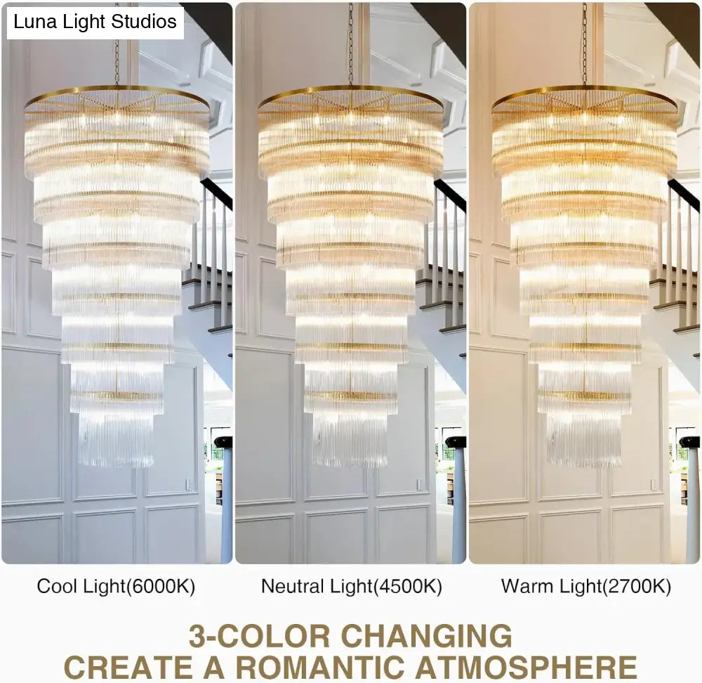 Callista Glass Staircase Chandelier Long Crystal Pendant for Foyer & Loft chandelier