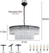 Callista Glass Staircase Chandelier Long Crystal Pendant for Foyer & Loft D80xH18.5cm black / warm light 3000k