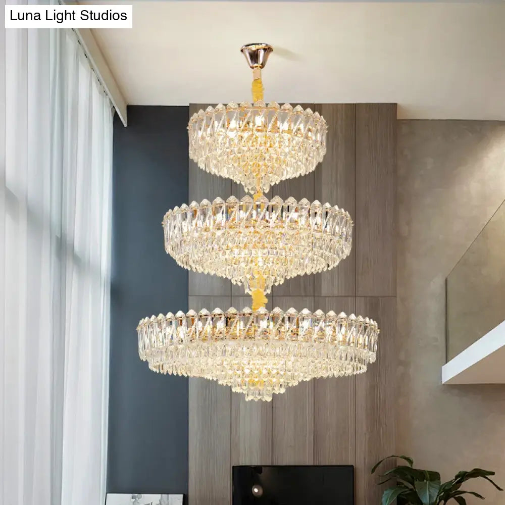 Camille French Luxury Long Crystal Chandelier Gold LED Grand Lobby Light chandelier