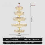 Camille French Luxury Long Crystal Chandelier Gold LED Grand Lobby Light 5 levels-D120xH230CM / neutral light 4000k