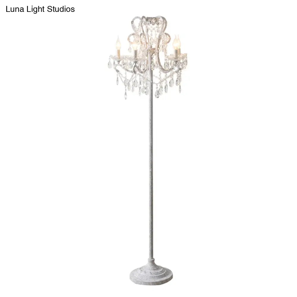 Candle Metallic Stand Up Lamp Traditional 5 Heads Living Room Floor Lighting With Crystal Draping